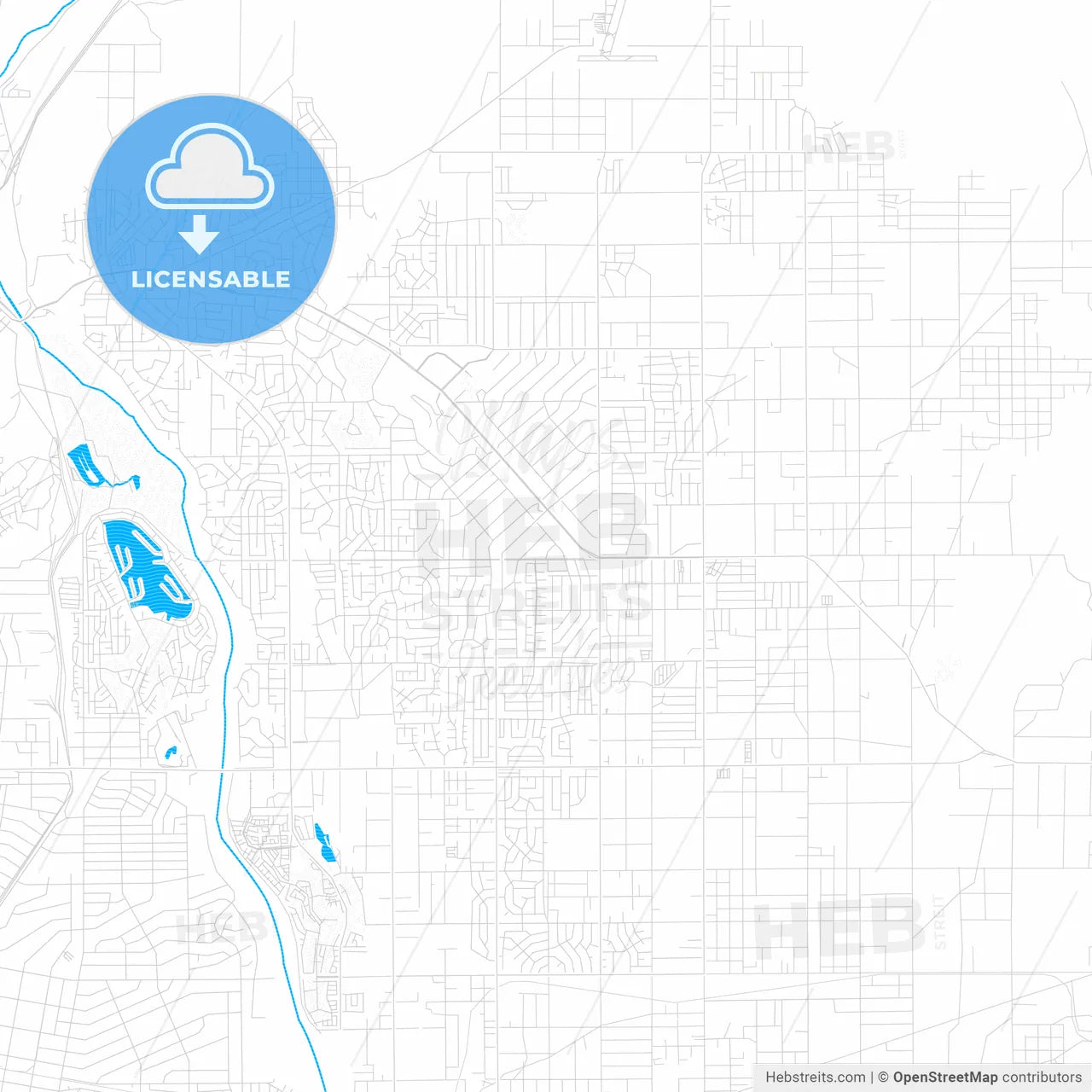Apple Valley, California, United States, PDF vector map with water in focus