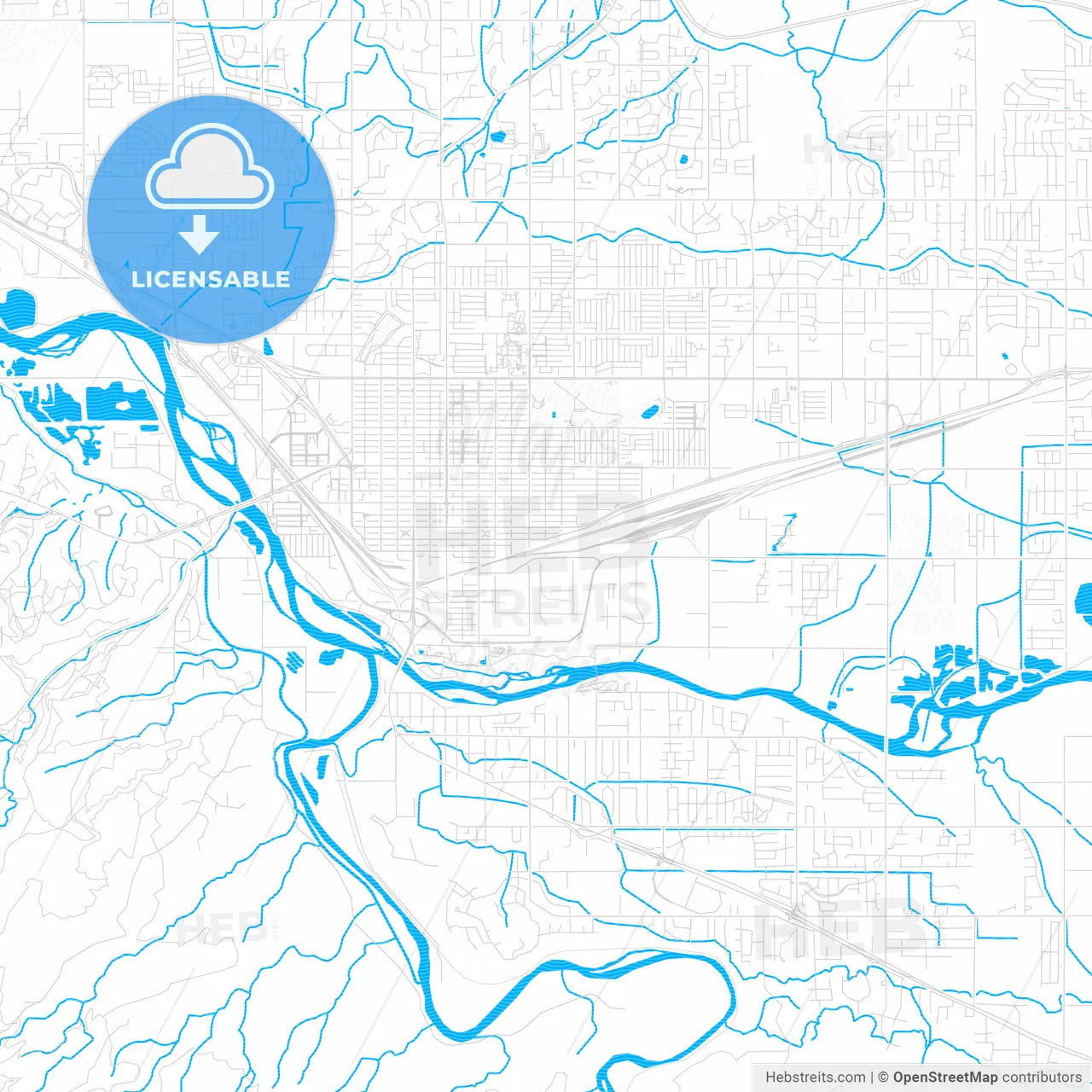 Grand Junction, Colorado, United States, PDF vector map with water in focus