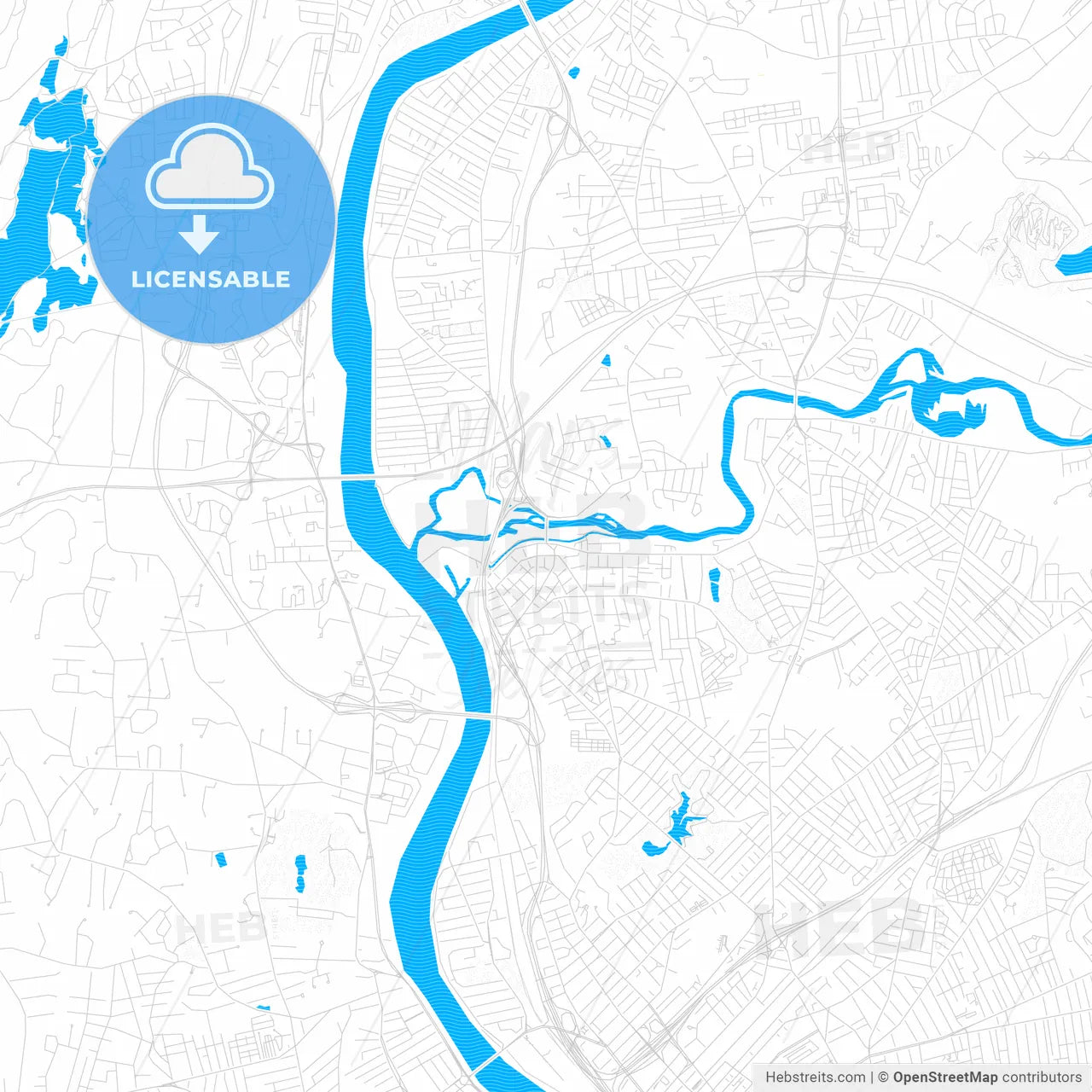 Chicopee, Massachusetts, United States, PDF vector map with water in focus