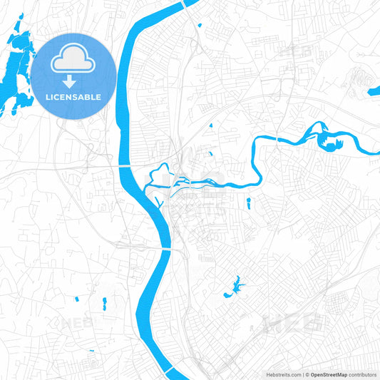Chicopee, Massachusetts, United States, PDF vector map with water in focus