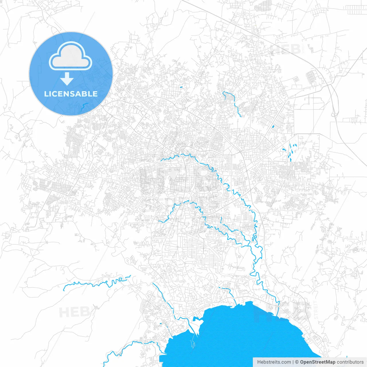 Bandar Lampung, Indonesia PDF vector map with water in focus