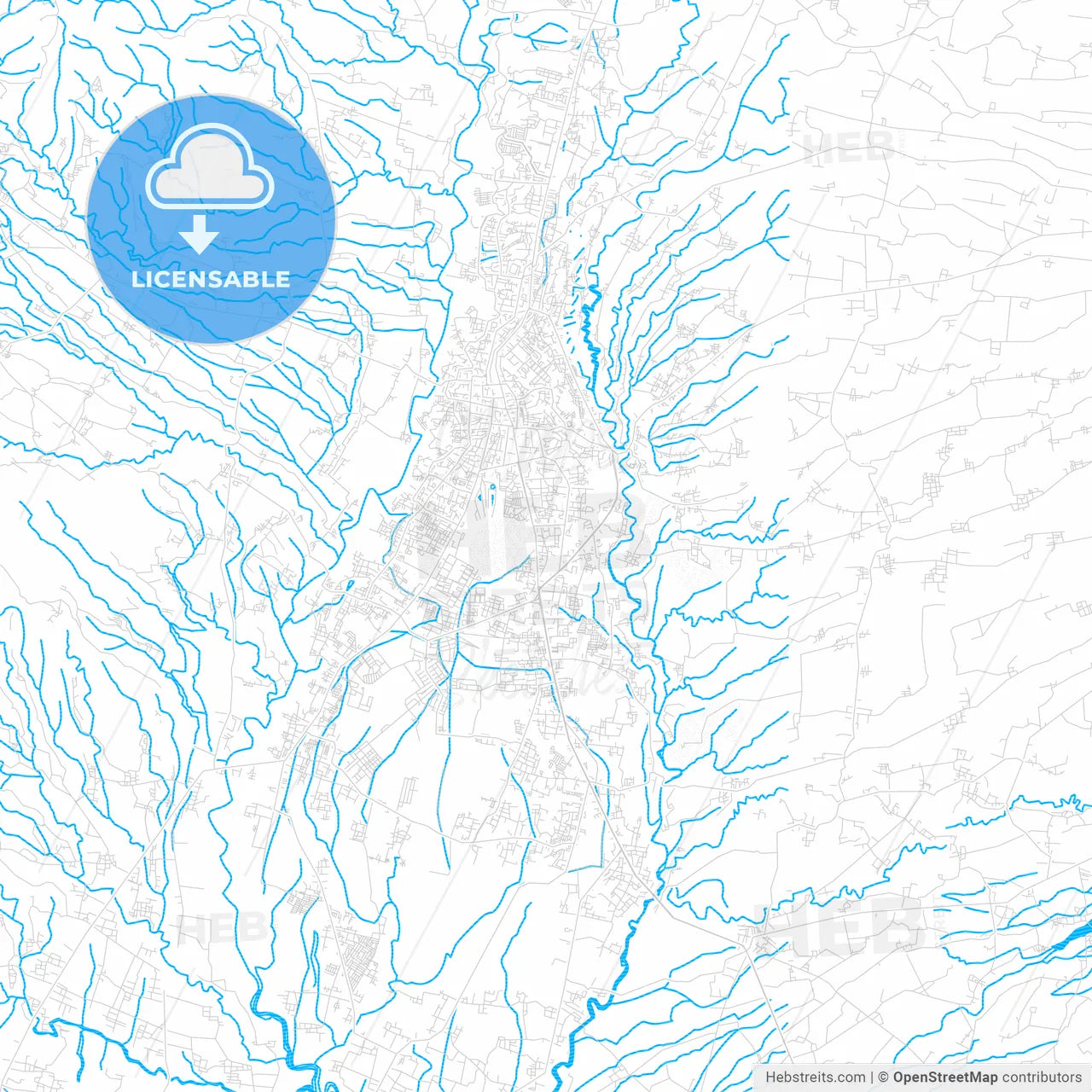 Magelang, Indonesia PDF vector map with water in focus