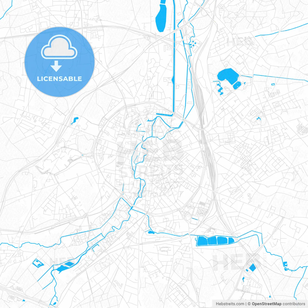 Leuven, Belgium PDF vector map with water in focus