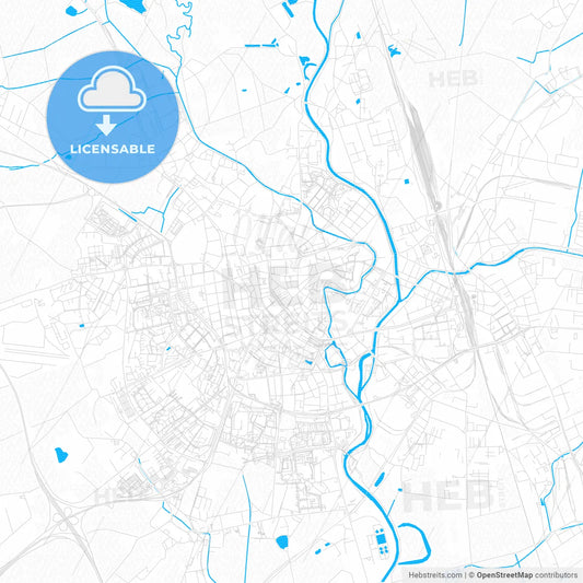 Olomouc, Czechia PDF vector map with water in focus