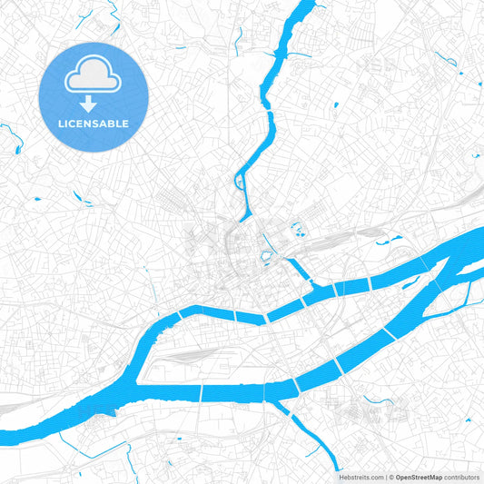 Nantes, France PDF vector map with water in focus
