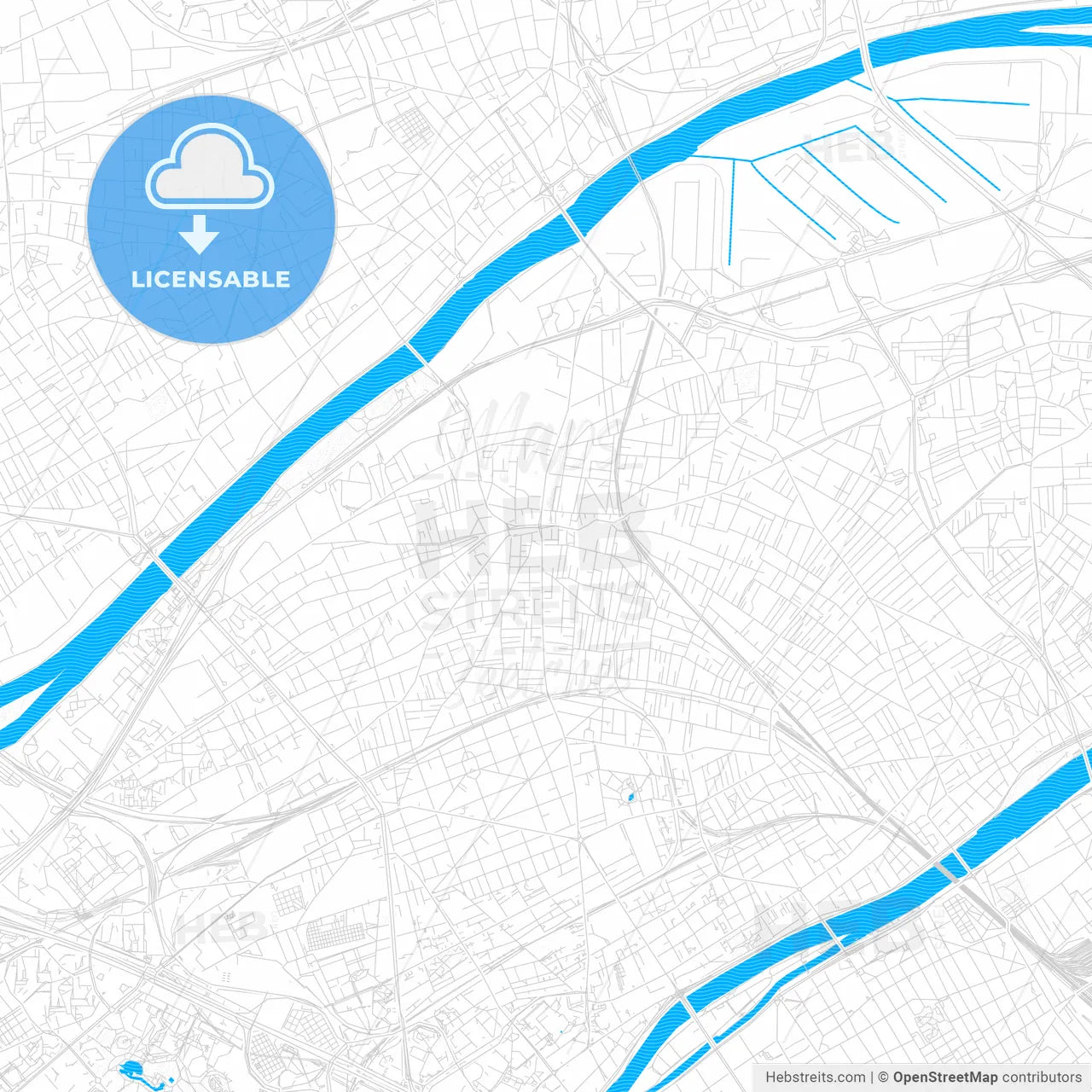 Colombes, France PDF vector map with water in focus