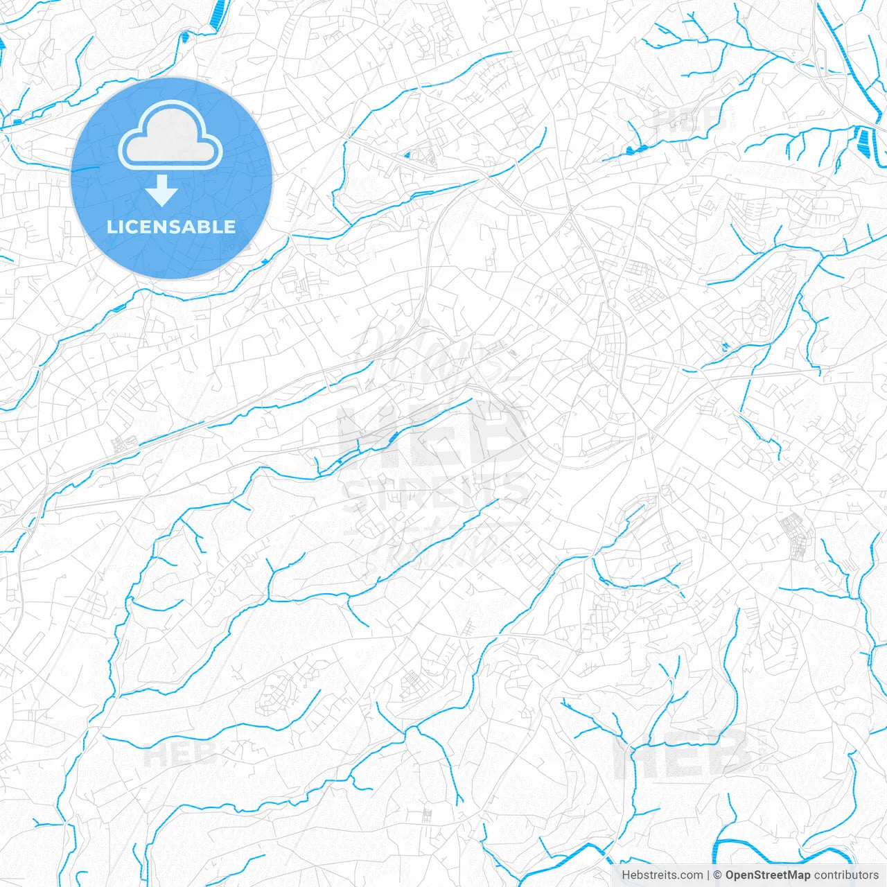 Solingen, Germany PDF vector map with water in focus