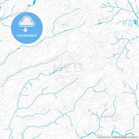 Solingen, Germany PDF vector map with water in focus