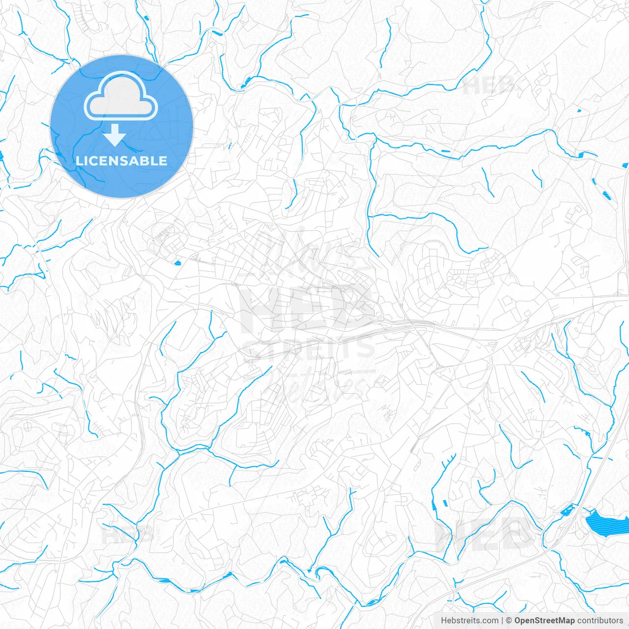 Remscheid, Germany PDF vector map with water in focus