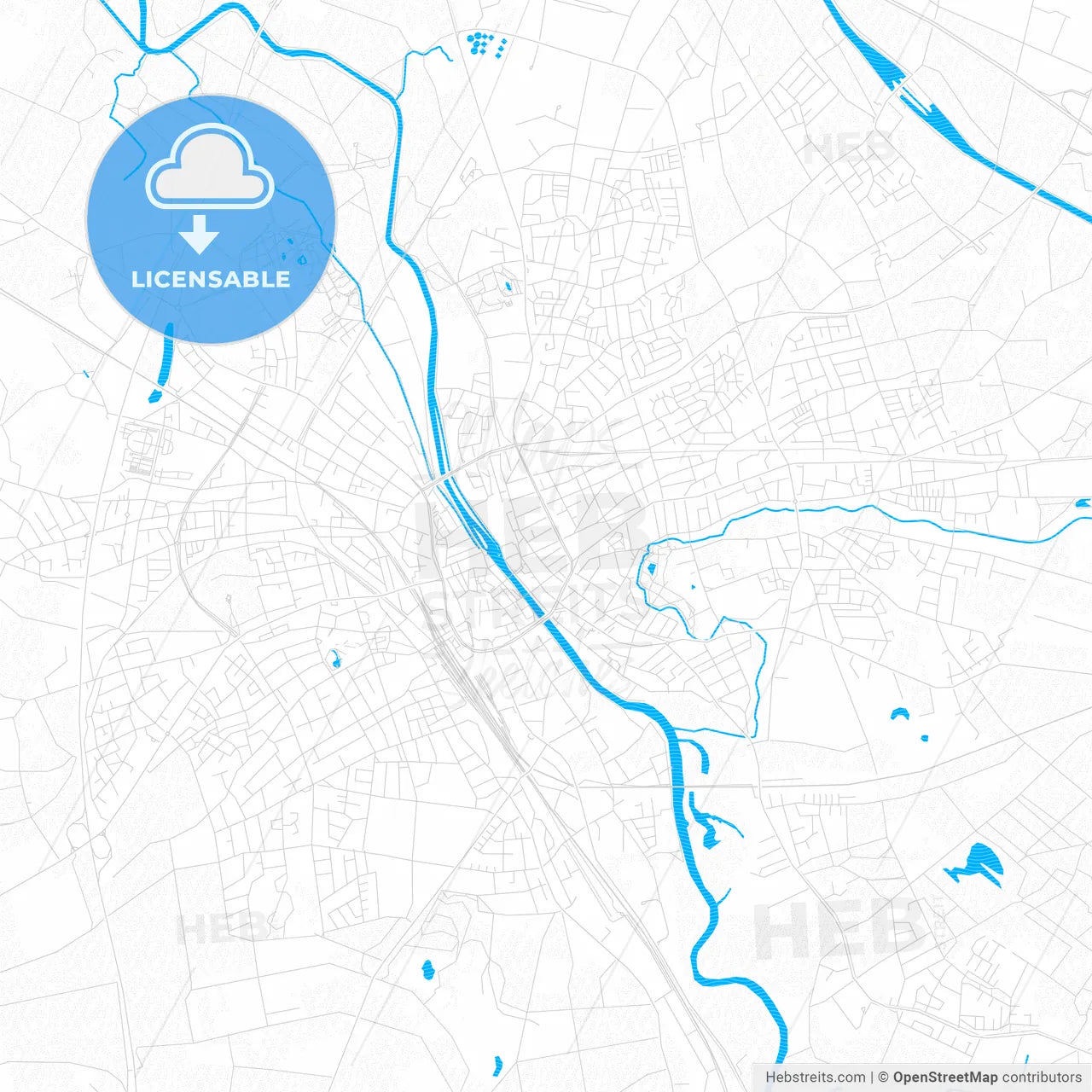 Rheine, Germany PDF vector map with water in focus