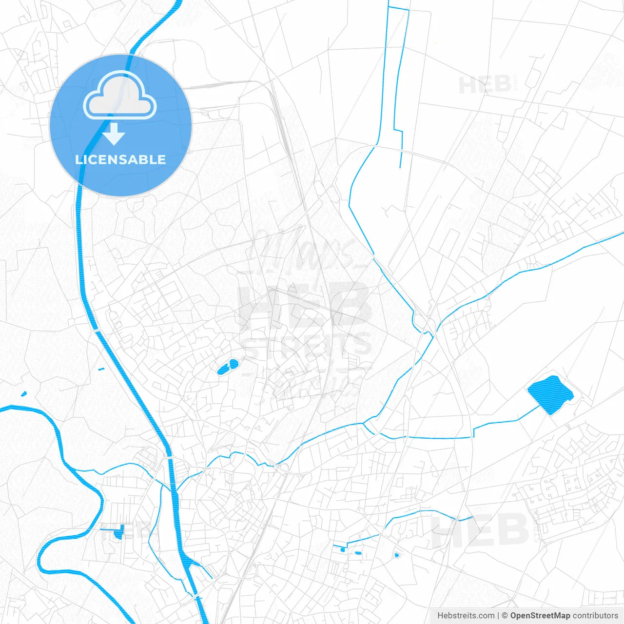Lingen (Ems), Germany PDF vector map with water in focus