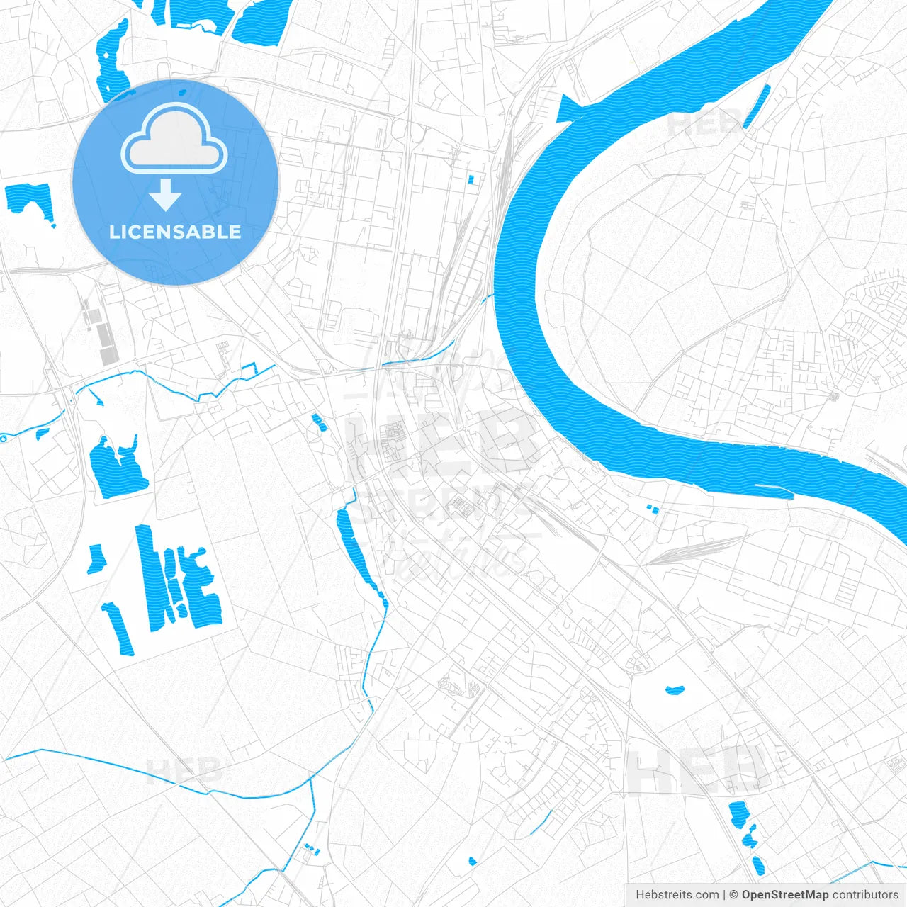 Wesseling, Germany PDF vector map with water in focus