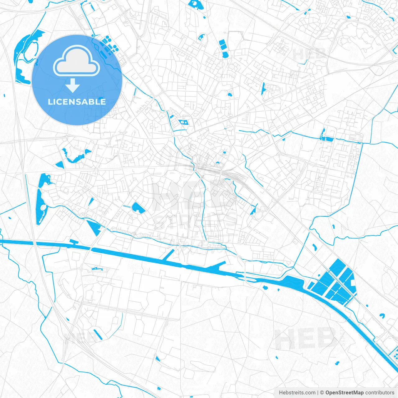 Hengelo, Netherlands PDF vector map with water in focus