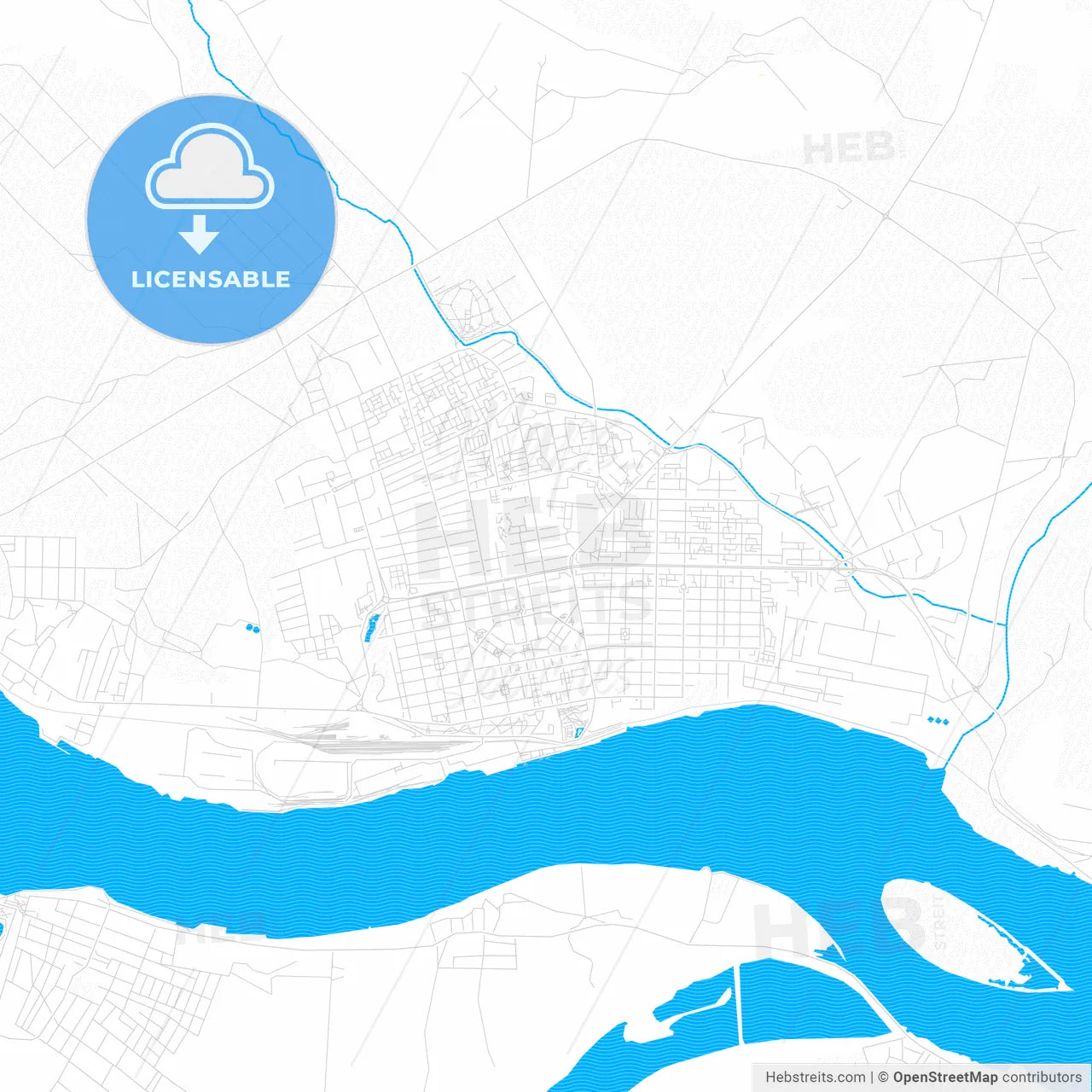 Drobeta-Turnu Severin, Romania PDF vector map with water in focus