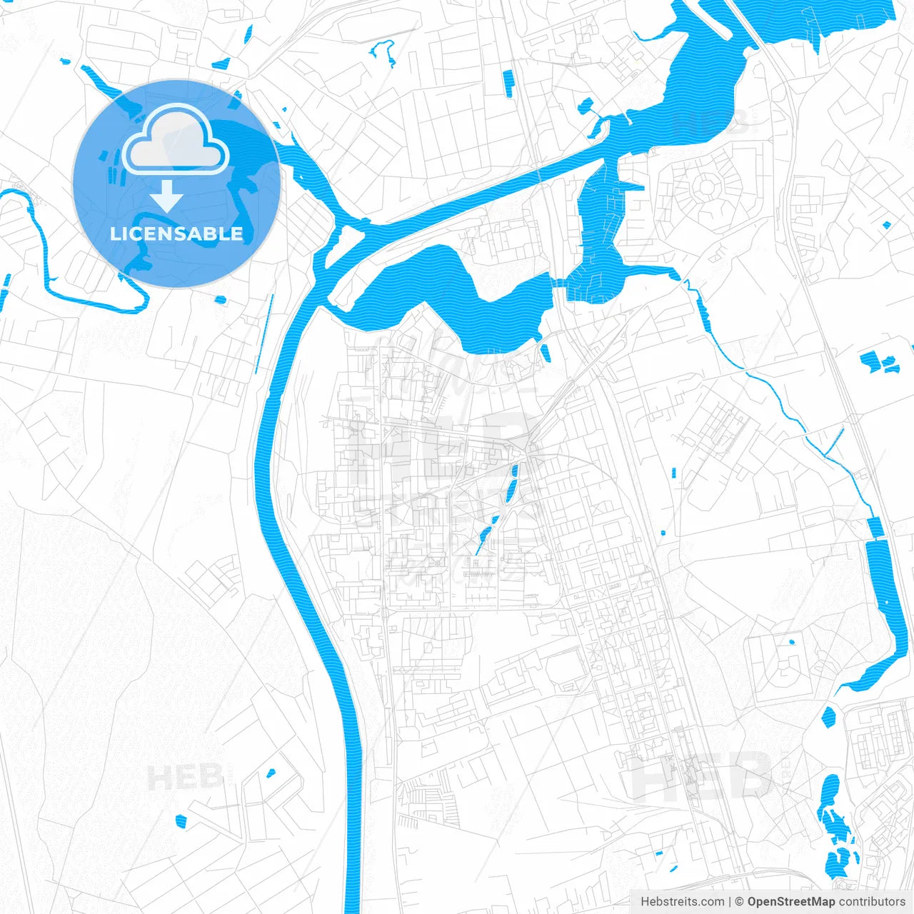 Dolgoprudny, Russia PDF vector map with water in focus