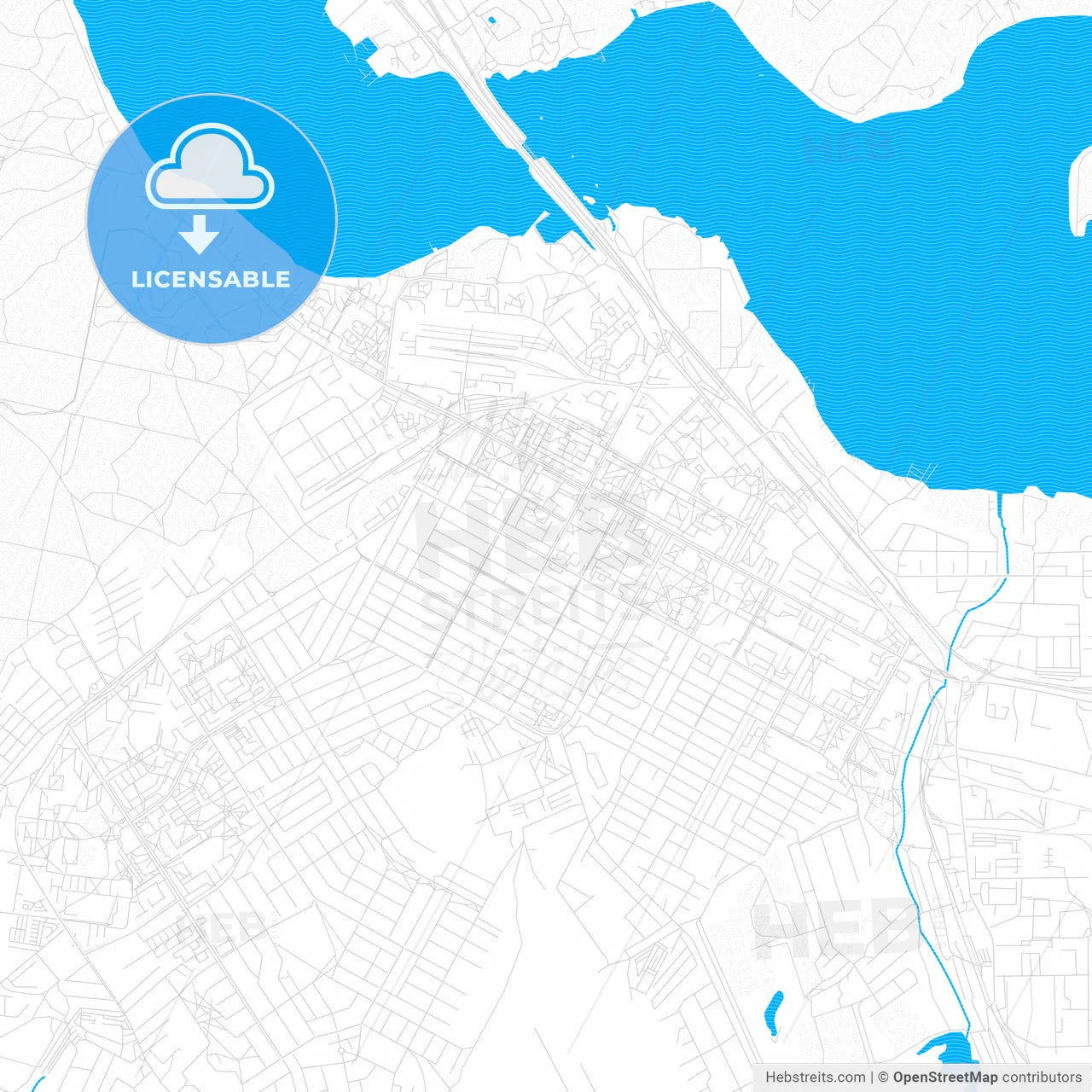 Berdsk, Russia PDF vector map with water in focus