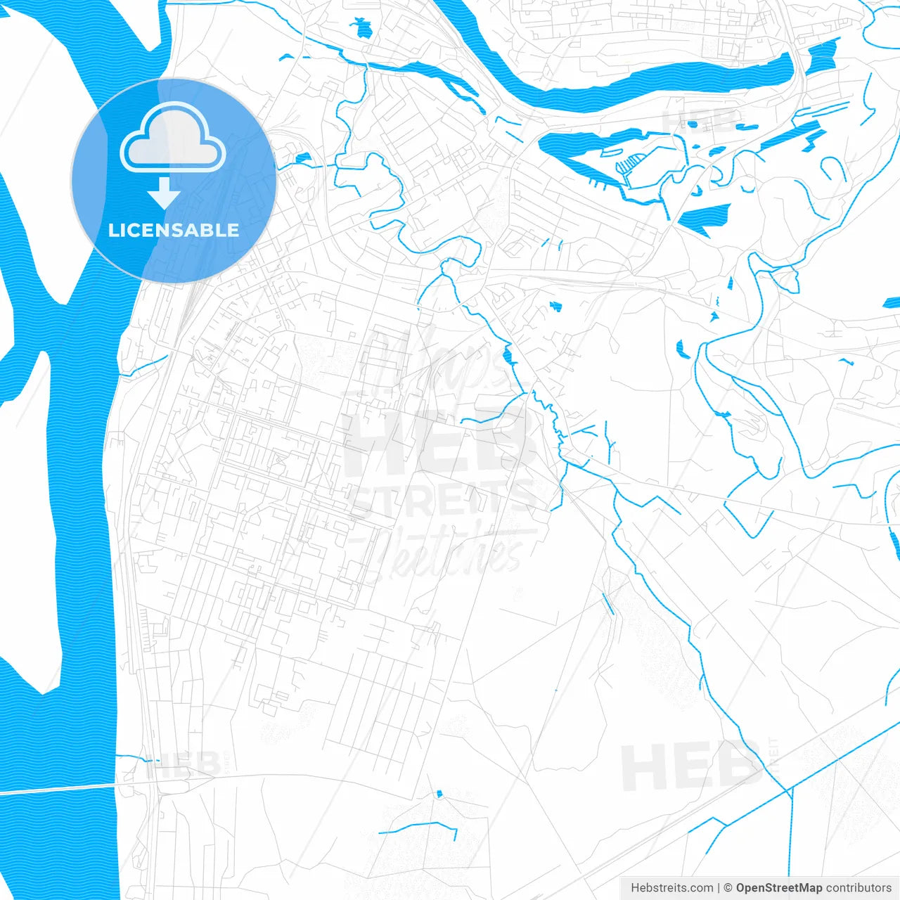 Kotlas, Russia PDF vector map with water in focus