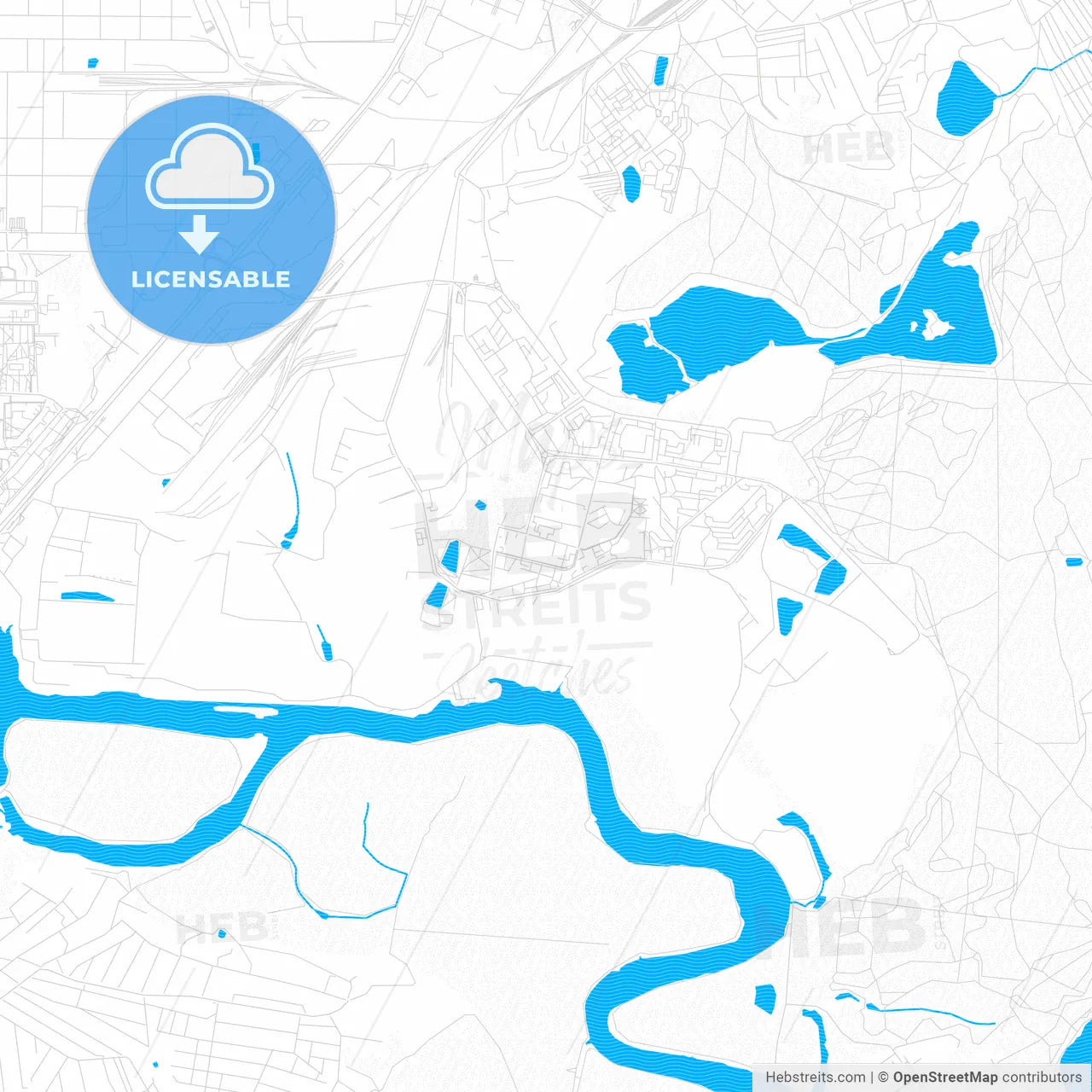 Dzerzhinsky, Russia PDF vector map with water in focus