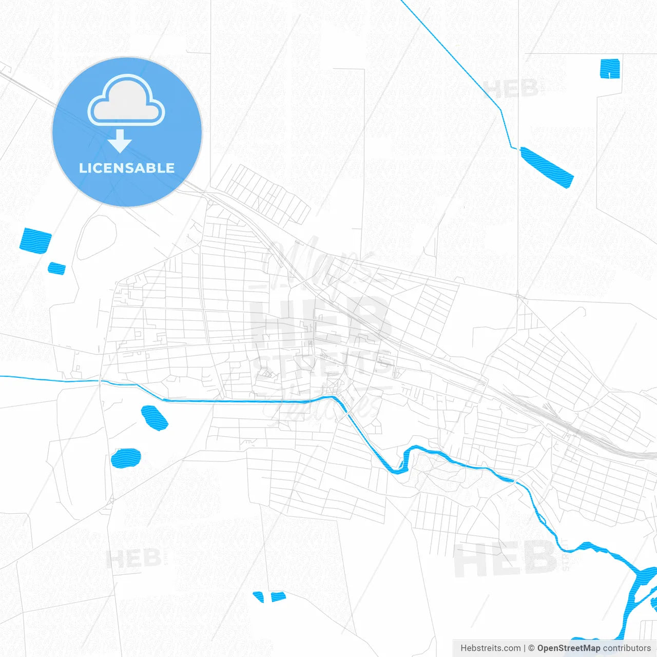 Prokhladny, Russia PDF vector map with water in focus