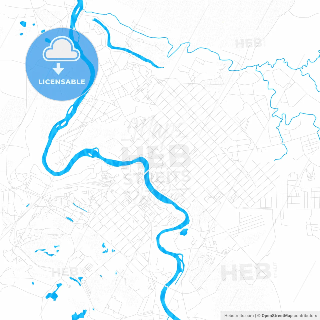Borovichi, Russia PDF vector map with water in focus