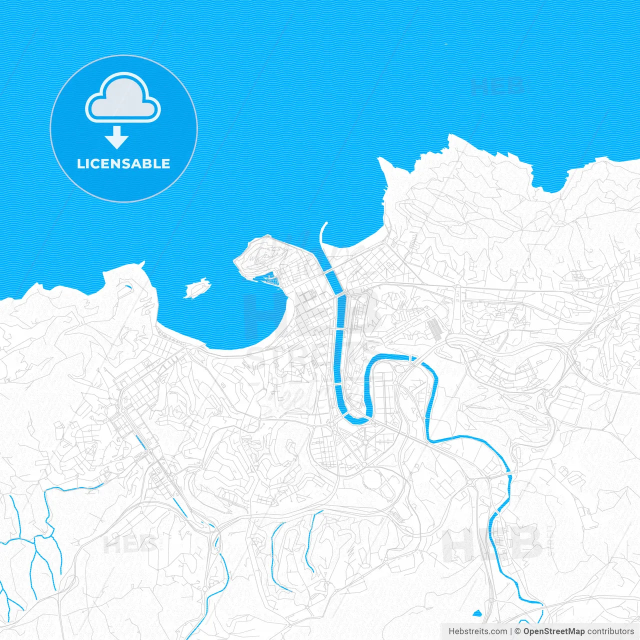 Donostia / San Sebastián, Spain PDF vector map with water in focus