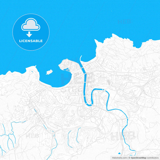 Donostia / San Sebastián, Spain PDF vector map with water in focus
