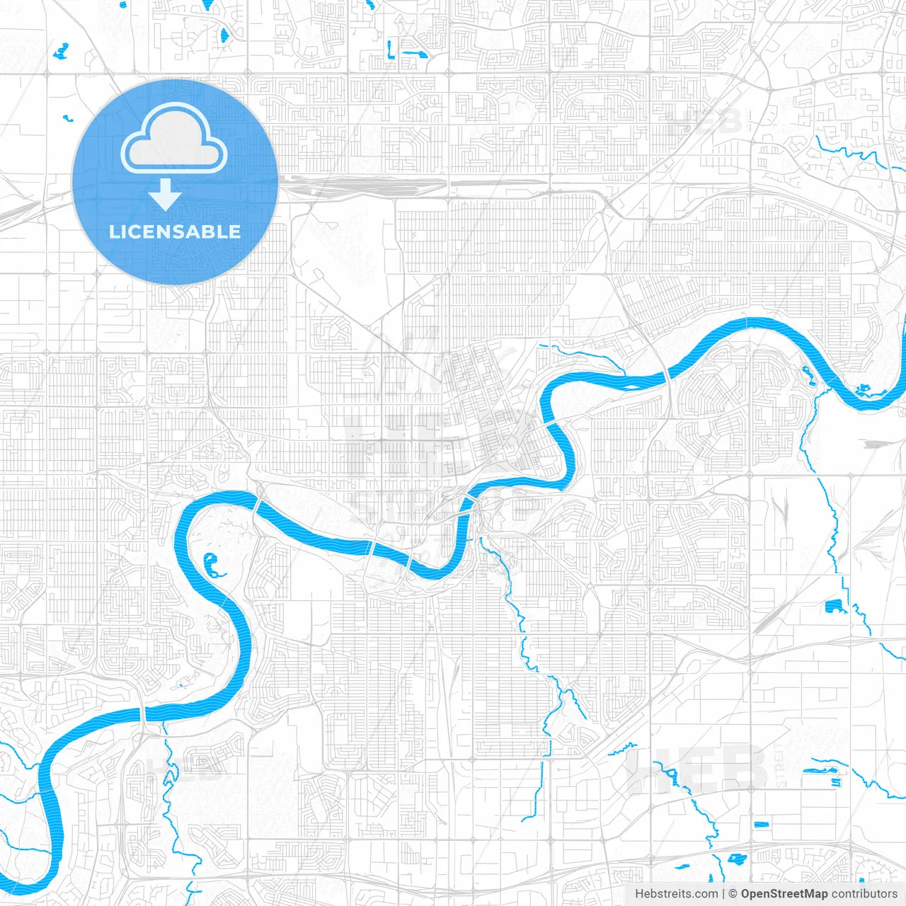 Edmonton, Canada PDF vector map with water in focus