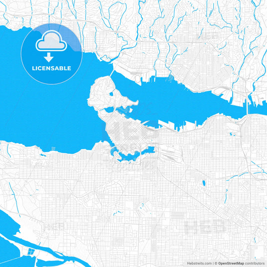 Vancouver, Canada PDF vector map with water in focus