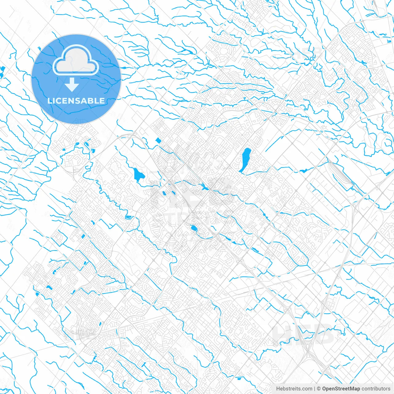 Brampton, Canada PDF vector map with water in focus