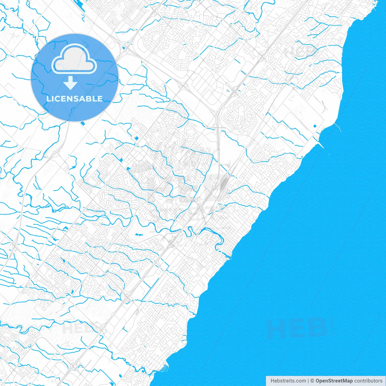 Oakville, Canada PDF vector map with water in focus