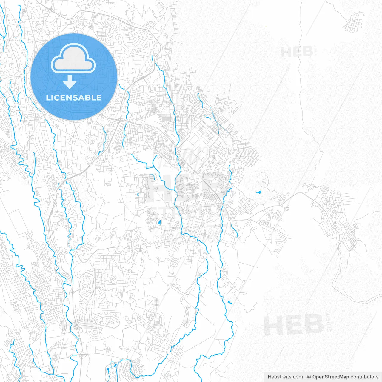 Jiutepec, Mexico PDF vector map with water in focus