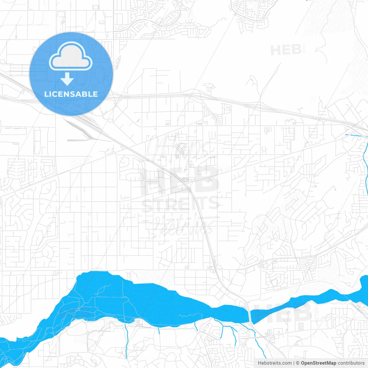 Jurupa Valley, California, United States, PDF vector map with water in focus