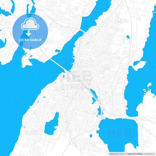 Fall River, Massachusetts, United States, PDF vector map with water in focus
