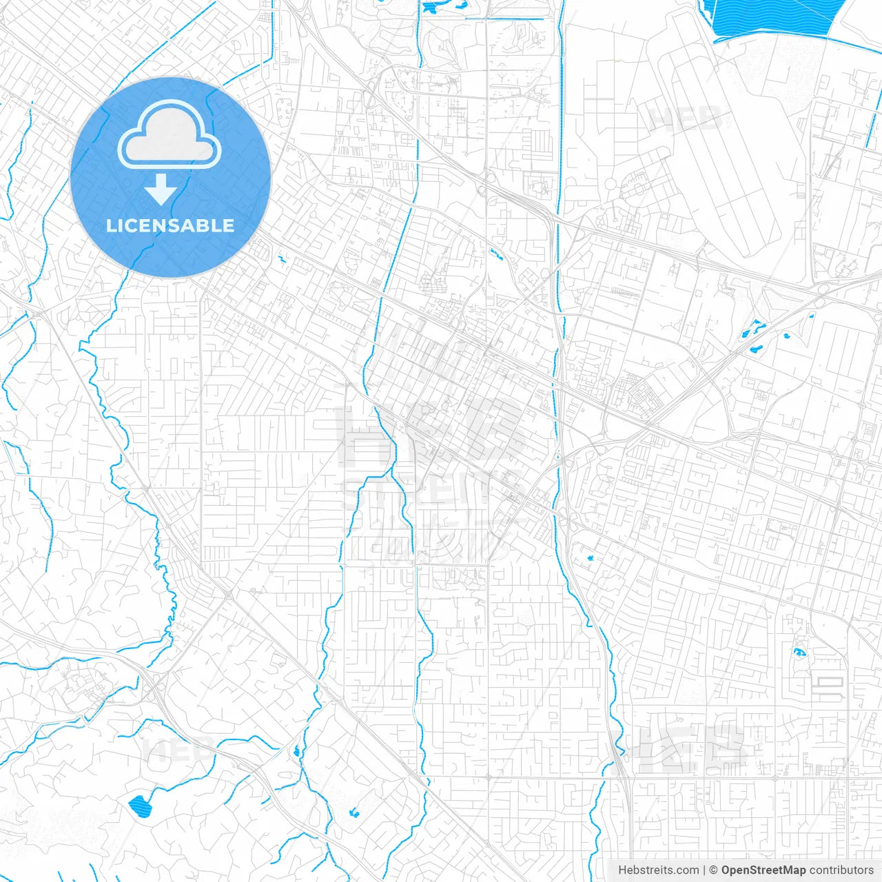 Mountain View, California, United States, PDF vector map with water in focus