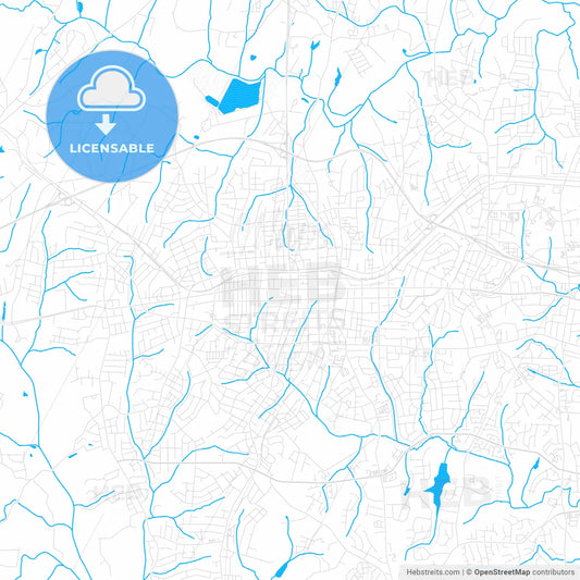 Gastonia, North Carolina, United States, PDF vector map with water in focus