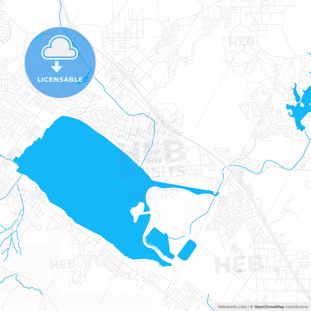 Lake Elsinore, California, United States, PDF vector map with water in focus