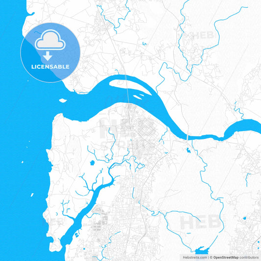 Mira-Bhayandar, India PDF vector map with water in focus