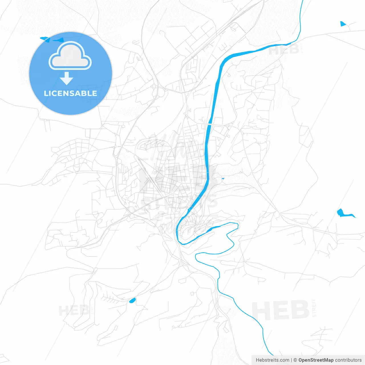 Lovech, Bulgaria PDF vector map with water in focus