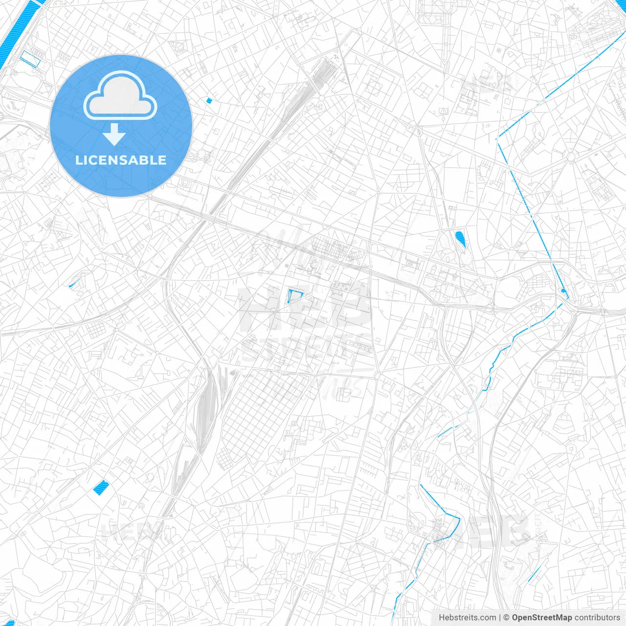 Montrouge, France PDF vector map with water in focus