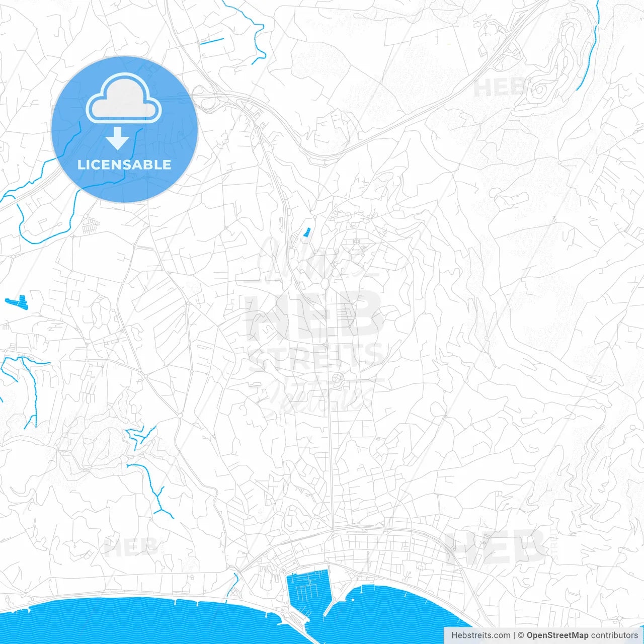 Le Cannet, France PDF vector map with water in focus