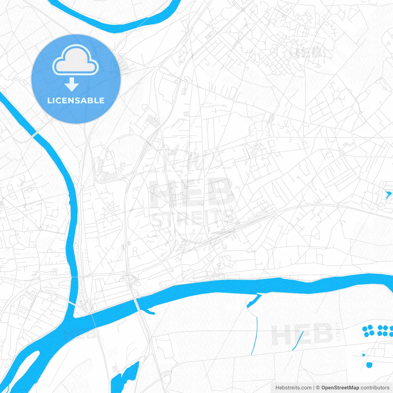 Conflans-Sainte-Honorine, France PDF vector map with water in focus