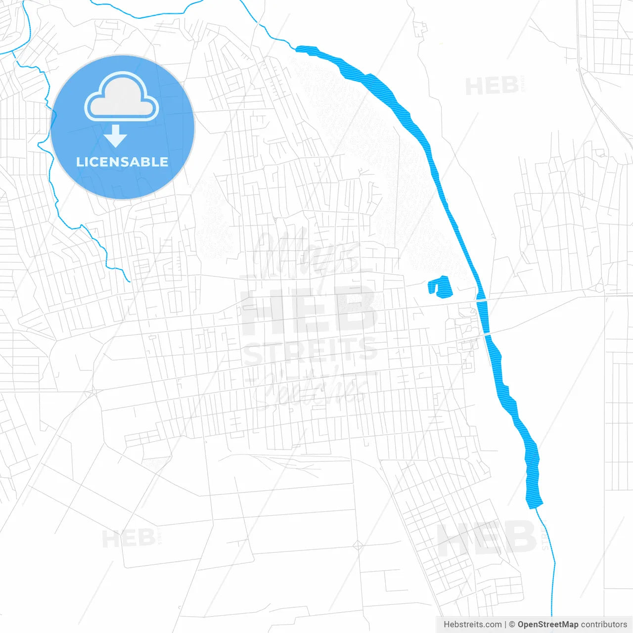 Taldykorgan, Kazakhstan PDF vector map with water in focus