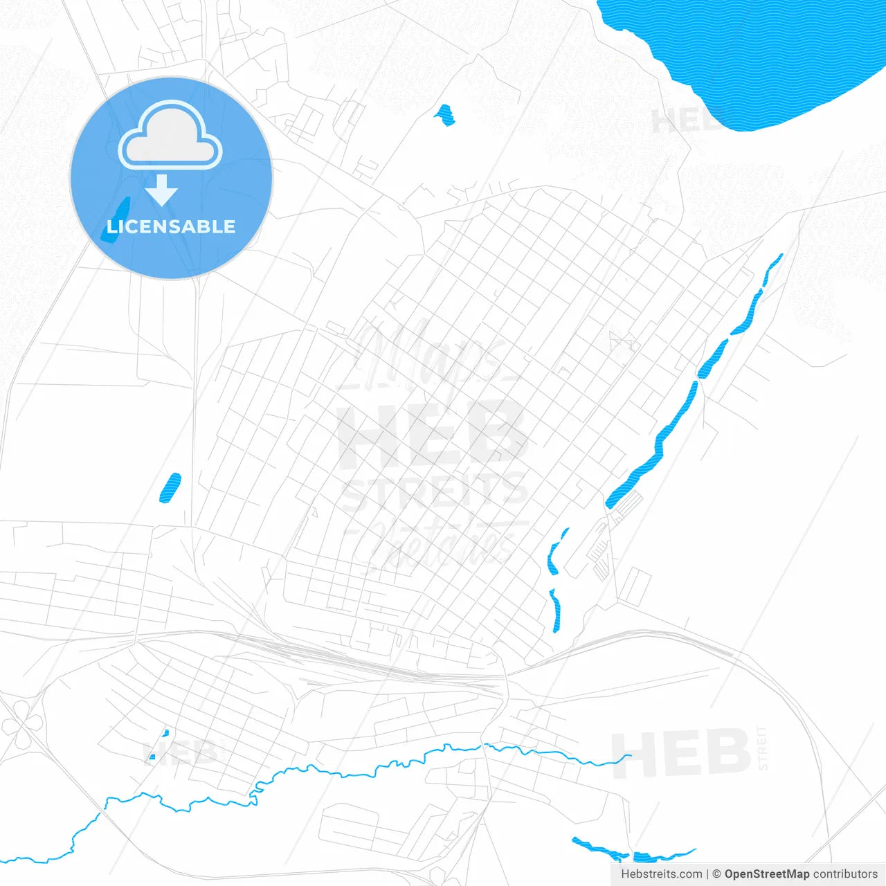 Schuchinsk, Kazakhstan PDF vector map with water in focus