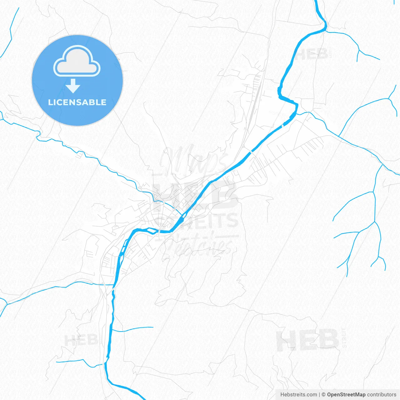 Bijelo Polje, Montenegro PDF vector map with water in focus