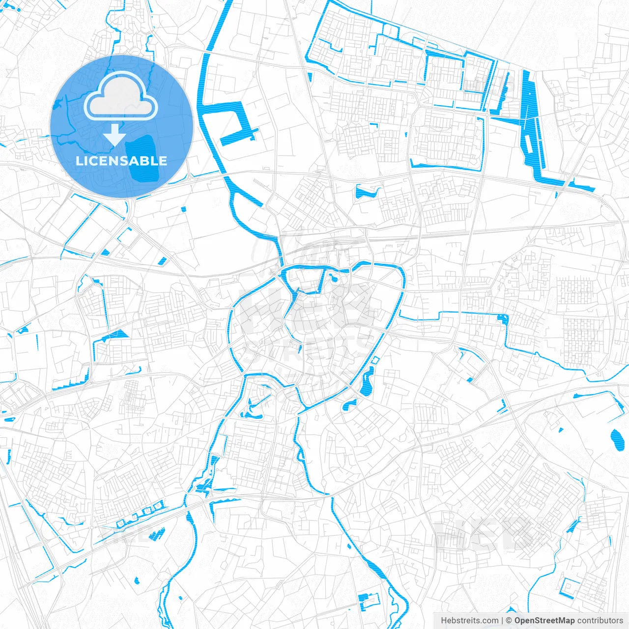 Breda, Netherlands PDF vector map with water in focus