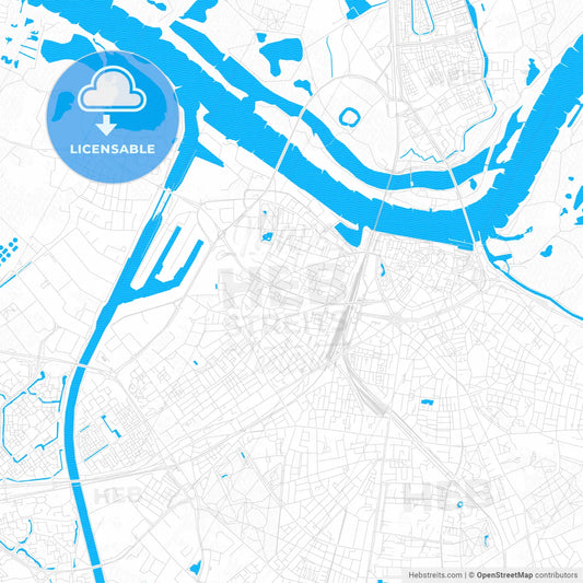 Nijmegen, Netherlands PDF vector map with water in focus
