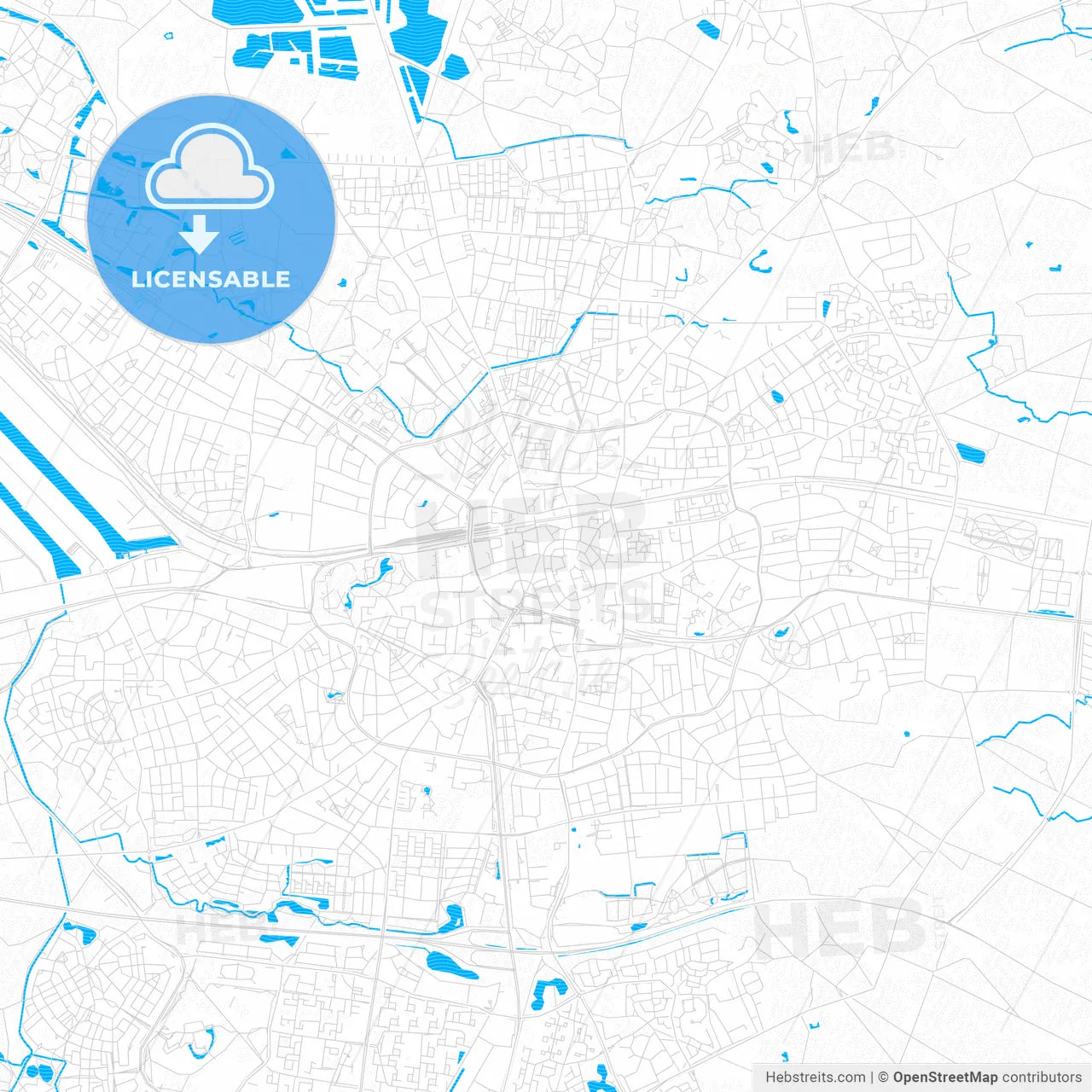 Enschede, Netherlands PDF vector map with water in focus