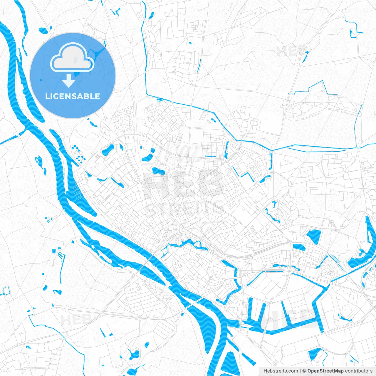 Deventer, Netherlands PDF vector map with water in focus