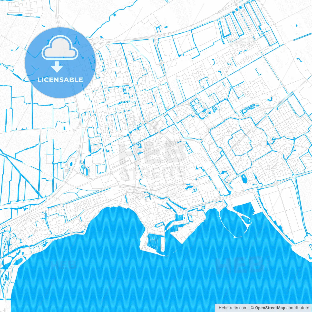 Hoorn, Netherlands PDF vector map with water in focus