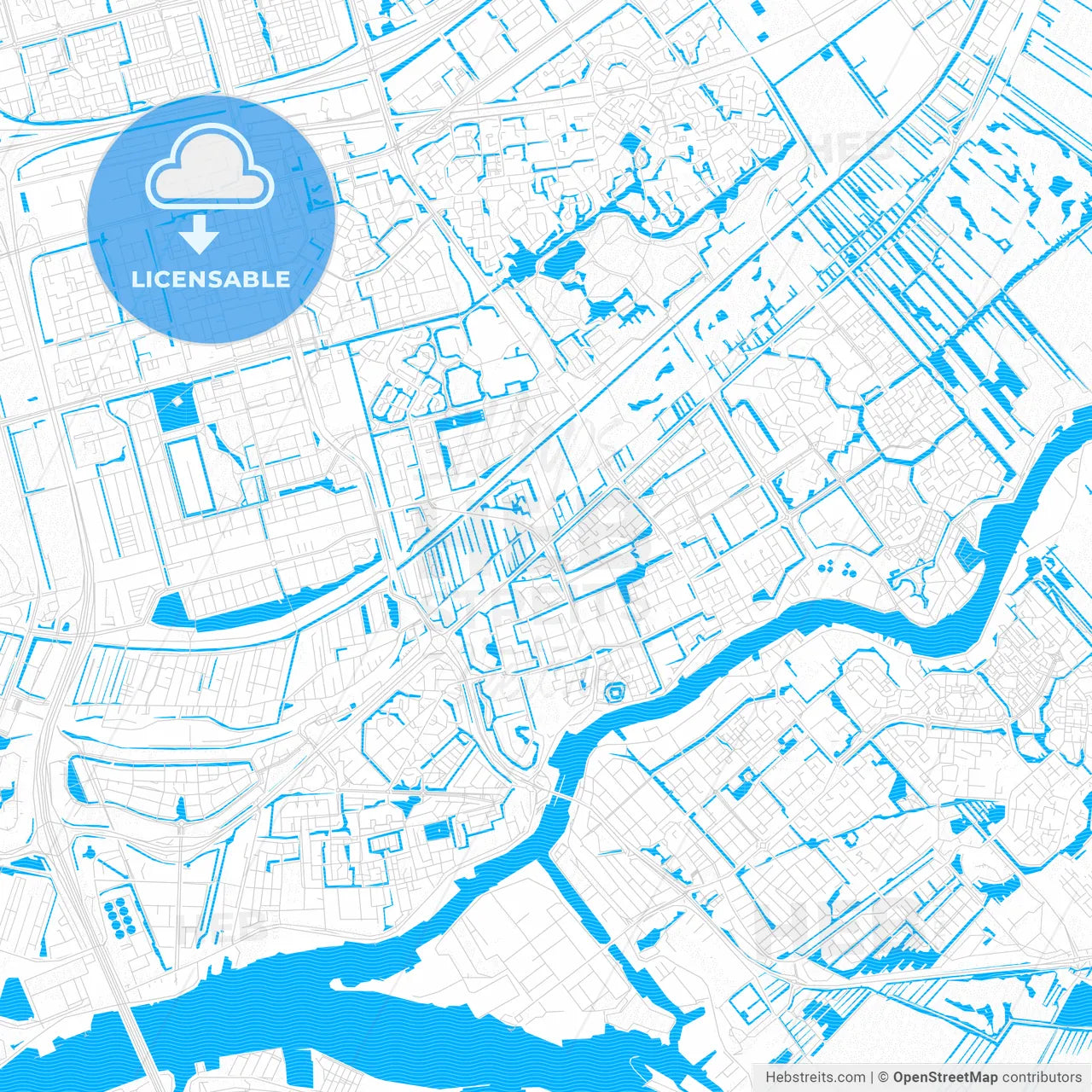 Capelle aan den IJssel, Netherlands PDF vector map with water in focus